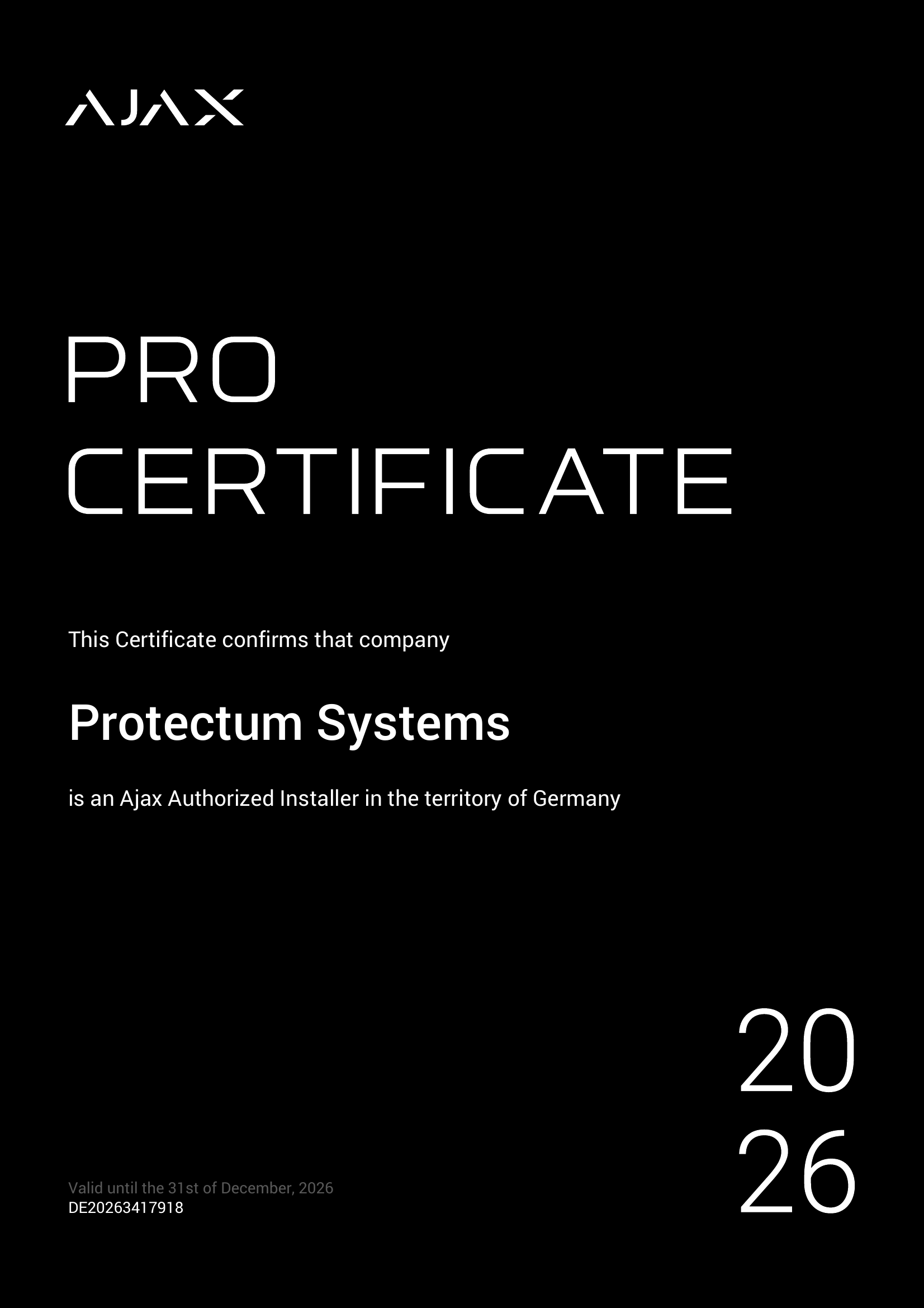 Ajax Authorized Installer Zertifikat – Protectum Systems Köln